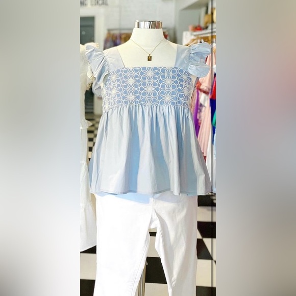 THML Tops - Boutique Brand THML Babydoll Floral Embroidered Ruffle Top